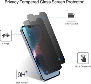 [2 Pack] Procase Privacy Screen Protector for Iphone 14 2022, Iphone 13 & Iphone 13 Pro 6.1Inch 2021, Anti-Spying Tempered Glass Screen Film Guard, Anti-Scratch Screen Protector