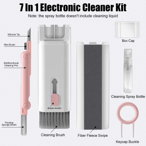 Hifan 7 in 1 Multifunctional Cleaner Kit, Keyboard Cleaner Kit with Brush, 3 in 1 Cleaning Pen for Airpods Pro, Electronic Cleaning Kit for Earphone, Phone, Keyboard, Laptop, PC Monitor (Pink)