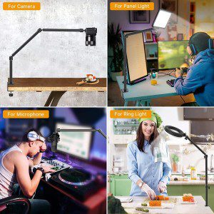 VIJIM LS08 Overhead Camera Desk Mount Stand, Flexible Webcam Stand Microphone Boom Arm, 360° Rotation Tabletop Aluminum C-Clamp Stand, Standard ¼” ⅜” ⅝” Screw for DSLR Camera, Microphone & Webcam