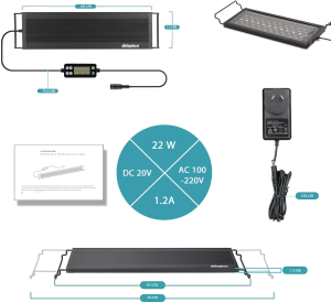 Driamor Advanced Aquarium Light Programmable Fish Tank Light with LCD Screen Sunrise Sunset Simulation Multi-Color Full Spectrum Light for Freshwater Planted Tank with Timer 60-75Cm 22W