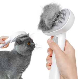 Aumuca Cat Brush with Release Button, Cat Grooming Shedding Brush, Self Cleaning Pet Brush – Effectively Removes Loose Undercoat, Slicker Brush for Cats, Cat Comb for Long or Medium Haired Cats(White)