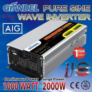 GIANDEL 1000Watt Pure Sine Wave Power Inverter DC12V to AC 240V with Dual AC Sockets and USB Port