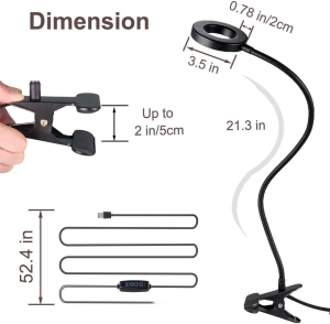 Teemyaa Clip on Ring Light for Video Conference Lighting, USB Laptop Light for Zoom Meeting, LED Desk Ring Light with Clamp for Computer Webcam, LED Reading Light with 3 Color 10 Dimming Level