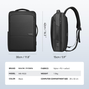 Markryden Slim Laptop Backpack 3In1 Backpack with USB Charging Port Water-Resistant School Travel Work Bag Fits 15.6 Inch Laptop