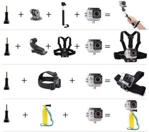 VVHOOY Action Camera Accessories Kit Compatible with AKASO EK7000 Gopro Hero 12 11 10 9 8 7 APEMAN DBPOWER Osmo Dragon Touch, Brave 4 Brave 7 LE Chest Mount Suction Cup Selfie Stick Head Strap