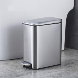 Smartbin 5L 5 Liter Stainless Steel Kitchen Trash Bin with Lid Bathroom Waste Paper Bin Toilet Bin Pedal Dust Bin Garbage Can Waste Office H29*W14*D23Cm Recycle Bin Inner Bucket Rectangular Brushed