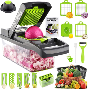 17-In-1 Vegetable Chopper for Effortless Meal Prep,Au Owned, Easy to Clean Mandoline Slicer Grater, Kitchen Tools & Gadgets, Vegetable Dicer Slicer Veggie Onion Chopper, 8 Sharp Blades