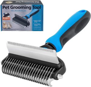 Dog Grooming Brush, 2 in 1 Double Sided Undercoat Rake Deshedding Brush for Dogs & Cats, Pet Dematting Comb Hair Removing Tools for Knots, Mats & Tangles, Blue