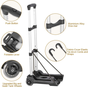 Xcellent Global Folding Luggage Cart, Compact Lightweight and Durable Aluminum Alloy Travel Trolley 40Kg/88Lbs Load Capacity for Luggage, Personal, Travel, Moving and Office Use