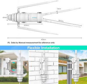 WAVLINK Weatherproof AC1200 Outdoor Wifi Range Extender/Wireless Access Point/Mesh with Passive POE, High Power Dual Band 2.4Ghz 300Mbps+5.8 Ghz 867Mbps, 4X7Dbi Detachable Omni Directional Antenna for Backyard, Farm