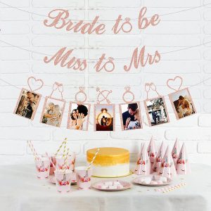 Yessmi,Bride to Be Banner and Photo Banner,Glitter Miss to Mrs Banner Rose Gold Bridal Shower,Rose Gold Bachelorette Party Banner,Bachelorette Banner,Rose Gold Glitter Bride to Be Banner,Miss to Mrs Banner