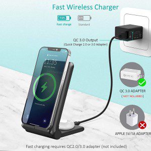 VNBBT 2 1   Charger 20W Fast Wireless Charging Stand Dock Foldable for Iphone 15 Pro Max/15 Pro/15 Plus/15/14/13/12/11/X,Airpods 2/3/Pro,Samsung Galaxy S23/S22/S21/Note,Galaxy Buds