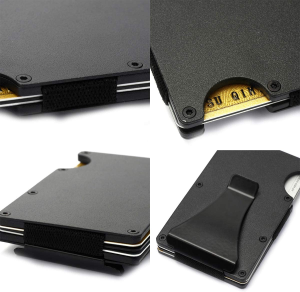 RFID Blocking Aluminum Slim Metal Front Pocket Minimalist Wallet Credit Card Case Holder Money Clip (Black)