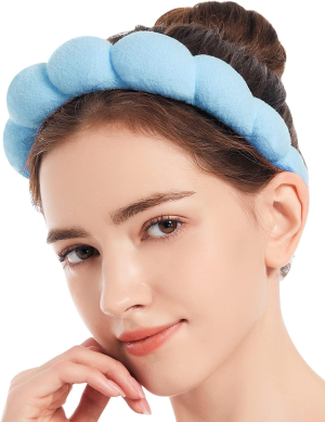 Makeup Headband for Women,Mimi and Co Spa Headband Skincare Headband,Sponge & Terry Towel Cloth Fabric Headband for Skincare,Makeup Removal, Shower, Skincare. (Blue)