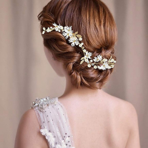 NEEWERS Bride Wedding Hair Vine Headband Gold Leaf Bridal Accessories for Women