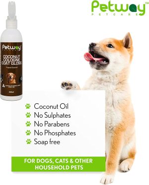 Petway Petcare Coconut Cologne Coat Gloss for Dogs and Puppies, Natural Cologne Spray with Coconut for Conditioning, Dog Gloss with Deodoriser, Pet Odor Eliminator and Dog Grooming Spray, 250Ml