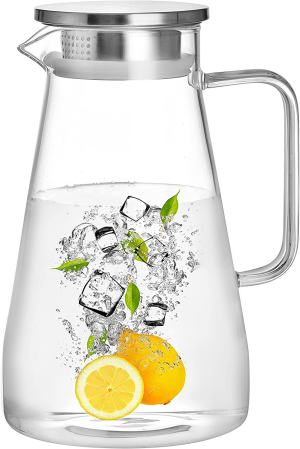 CNGLASS 56Oz Glass Pitcher with Lid Iced Tea Pitcher Water Jug Hot Cold Water Wine Coffee Milk and Juice Beverage Carafe