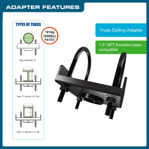 Qualgear Pro-Av QG-KIT-TA-3IN-B Projector Mount Kit Accessory with a Truss Ceiling Adapter, 3″ 1.5″, Black