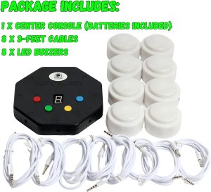 Trebisky Quiz Answer Game Buzzer Standalone System W/Led Light Buttons 8-Player 3Ft Cables (System 2nd Gen)