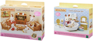 Sylvanian Families 5339 Comfy Living Room Set Accessories & 5286 Country Bathroom Set Furniture Toy