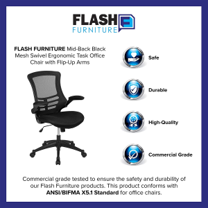 Flash Furniture Mid-Back Black Mesh Swivel Ergonomic Task Office Chair with Flip-Up Arms