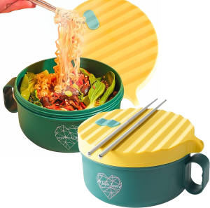 AI LOVE PEACE Microwave Ramen Bowl Set of 2 with Lid and Chopsticks, Portable Soup Bowl, Instant Noodle Cooker, Dishwasher Safe, BPA Free – Dorm Room Essentials for College Students, to Go Office