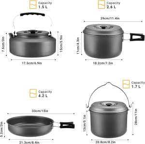 Bulin Camping Cookware Set Mess Kit,20/13/9/7/3Pcs Lightweight & Compact Hiking Backpacking Cooking Kettle Set, Anodized Aluminum Camping Pots and Pans Set for Outdoor Camping Hiking and Picnic