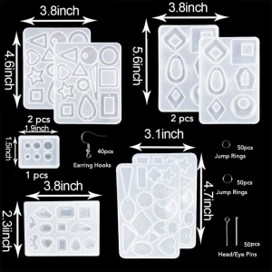 248 Pack Earring Resin Moulds Kit Set Epoxy Casting Silicone Mould Crystal Pendant Jewellery Making Molds with Earring Hooks Jump Rings Eye Pins for Wedding Birthday Gifts Handmade Craft DIY