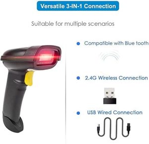 NETUM 2D Barcode Scanner, Compatible with 2.4G Wireless & Bluetooth & USB Wired Connection, Connect Smart Phone, Tablet, PC, 1D Bar Code Reader Work for QR PDF417 Data Matrix NT-1228BL