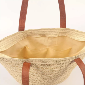 ZAHNA Straw Tote Bag and Hat Set Beach Bag Womens Straw Bag and Wide Brim Sunhat Straw Bag with Zipper Closure