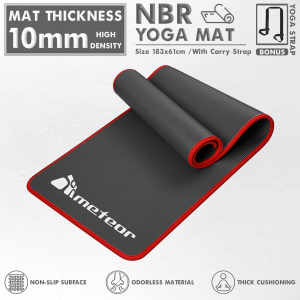 METEOR NBR Yoga Mat with Woven Edge Design – 10Mm Thick Exercise Mat for Yoga, Pilates, Gym – Non-Slip, Extra Cushioning, 183Cmx61Cm – Includes Carrying Strap