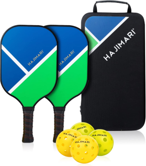 HAJIMARI Pickleball Set – USAPA Pickleball Paddle Set of 2 Lightweight Rackets, 4 Balls, and Carry Bag | PP Honeycomb Core Carbon Fibre Pickleball Game Set with Indoor Outdoor Pickle Ball Bats & Balls