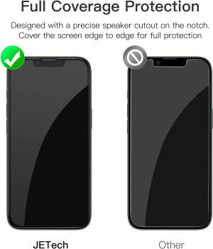 Jetech Full Coverage Screen Protector for Iphone 13/13 Pro 6.1-Inch, Black Edge Tempered Glass Film with Easy Installation Tool, Case-Friendly, HD Clear, 3-Pack