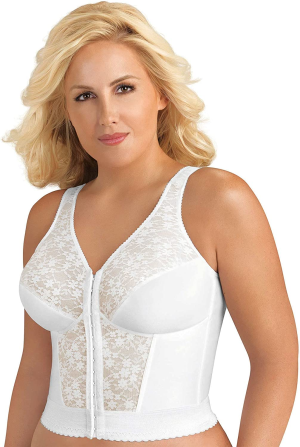 Exquisite Form Front Close Bustier Longline Posture Bra with Lace, Size 38C, White