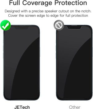 Jetech Full Coverage Screen Protector for Iphone 14 6.1-Inch, Black Edge Tempered Glass Film with Easy Installation Tool, Case-Friendly, HD Clear, 3-Pack