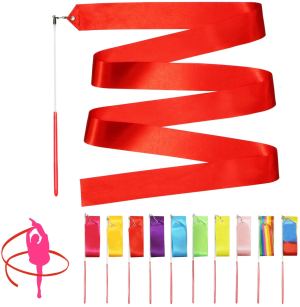 Novelty Place 10 Pieces Dance Ribbons Streamers – 6.6Ft Unisex Kids’ Gymnastics Ribbon Wands – Perfect Rhythm Sticks for Talent Shows, Artistic Dancing, Baton Twirling (10 Colors)