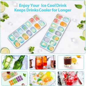 Ice Cube Trays 4 Pack, Reusable Silicone Ice Tray with Lid 14-Ice Cube Trays Super Easy Release Ice Cube Molds, Best for Chilled Drinks, Whiskey and Cocktails, BPA Free