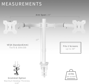 VIVO Dual Monitor Desk Mount, Heavy Duty Fully Adjustable Stand, Fits 2 LCD LED Screens up to 30 Inches, White, STAND-V002W