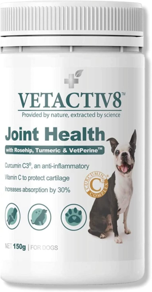 VETACTIV8 Joint Health with Rosehip, Turmeric & Vetperine | Dog Health Supplement | Contains C3, an Anti-Inflammatory | Inflammation & Pain Support | Assists Immunity & Wellbeing | Increases Absorption by 30% (150G)