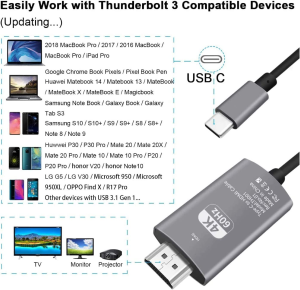 HEYMIX USB C to HDMI Cable, 4K@60Hz HDMI to USB- C, USB C to HDMI Adapter [Thunderbolt 3 Compatible for Macbook Pro 2022/2021, Macbook Air/Ipad Pro 2022, Surface Book 2, Galaxy S22 (6FT/1.8M)