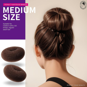 Donut Hair Bun Maker 7 Pieces, Teenitor Ring Style Bun Maker Set with (1 Extra-Large, 2 Large, 2 Medium and 2 Small), 5 Pieces Hair Elastic Bands, 20 Pieces Hair Pins, Dark Brown