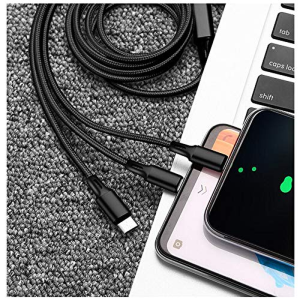 (2 Pack) VRORKV USB Multi Charger Cable [1.2M 3A] Nylon Braided Multi Charging Cable USB to Type C/Micro 3 in 1 Universal Charger for Smartphones,Tablets and More (Black)