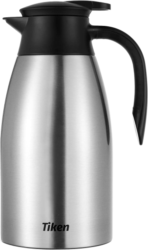 Tiken 34 Oz Thermal Coffee Carafe, Stainless Steel Insulated Vacuum Coffee Carafes for Keeping Hot, 1 Liter Beverage Dispenser (Silver)