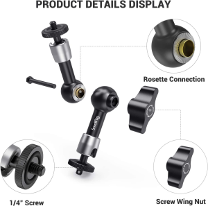 SMALLRIG 5.5″ Articulating Magic Arm Monitor Mount with Both 1/4″ Screw for LCD Monitor, LED Lights Camera- 2065B