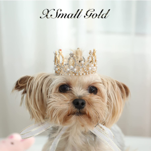 Lovelyshop Pet Series Gold Plated Royal Rhinestone Pearl Full round Dog/Cat Crown for Costume Hair Accessories-Medium Size