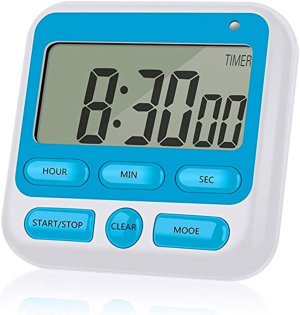 Upgraded Digital Kitchen Timer, On/Off Switch, 12/24 Hour Clock and Silent Timers, Count up & Count down for Kids Teachers Cooking Games Office, Large LCD Display, Loud Alarm and Strong Magnet (Blue)