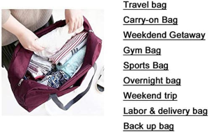 Folding Travel Duffel Bag Packable Light Nylon Waterproof Lightweight Tote on Luggage Sports Duffle Weekend Getaway Overnight Carry-On Shoulder for Men and Women 48 X 32 X 16Cm (Navy Blue)