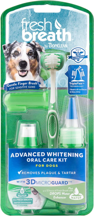 Tropiclean Fresh Breath Oral Care Kit for Small Dogs with Oral Care Gel, Tripleflex Toothbrush and Finger Brush