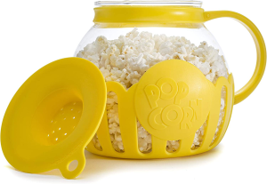 Ecolution Patented Micro-Pop Microwave Popcorn Popper with Temperature Safe Glass, 3-In-1 Lid Measures Kernels and Melts Butter, Made without BPA, Dishwasher Safe, 3-Quart, Yellow