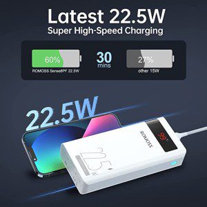 ROMOSS Sense8Pf 30000Mah Power Bank, 22.5W Fast Charge Portable Charger, 3-Input & 3-Output External Battery Pack for Iphone 13/12/11, Samsung S22/S21/S10, Ipad, Most Phones and Smart Devices